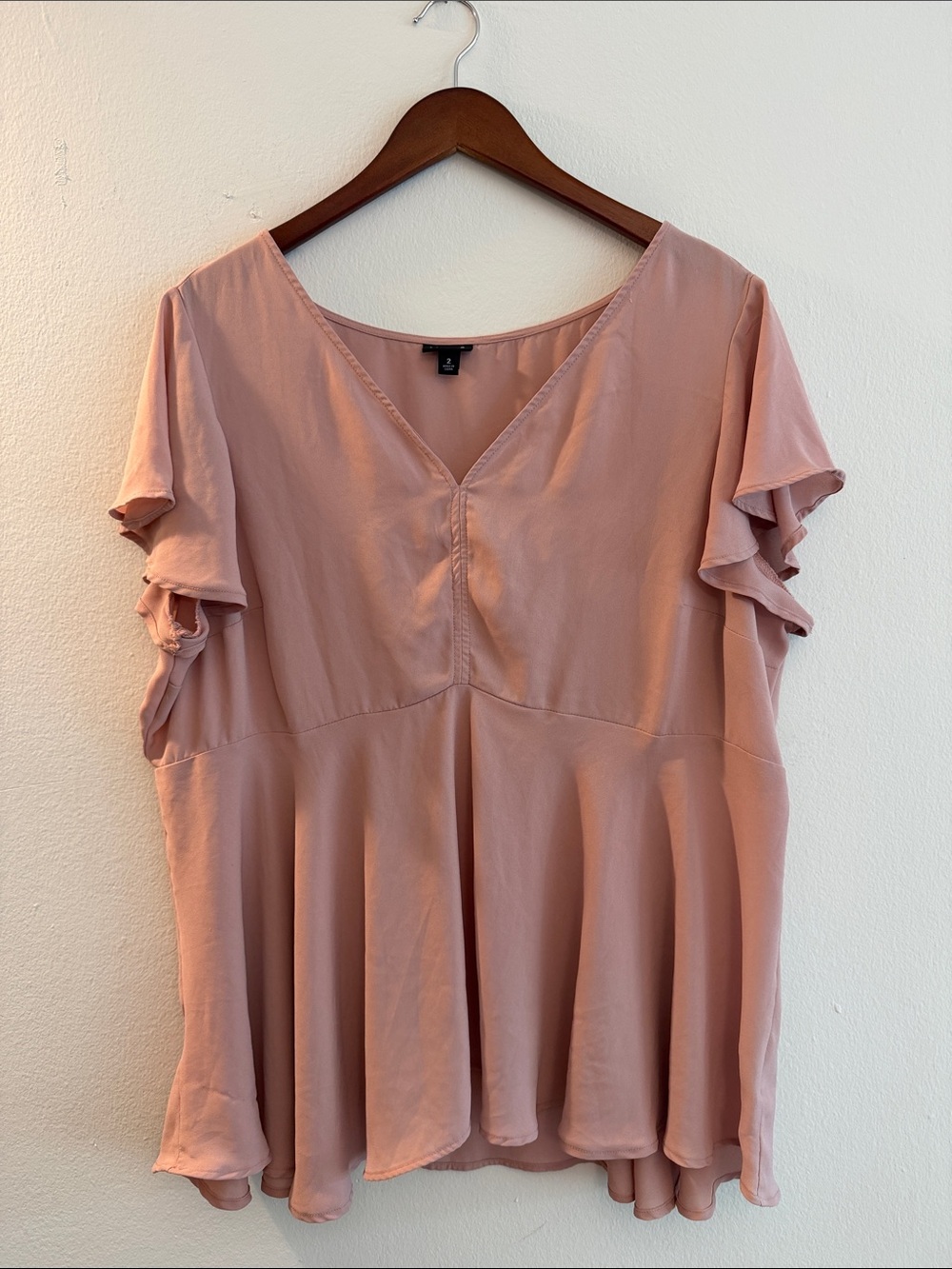 Women's Blush Pink V-Neck Ruffle Sleeve Blouse